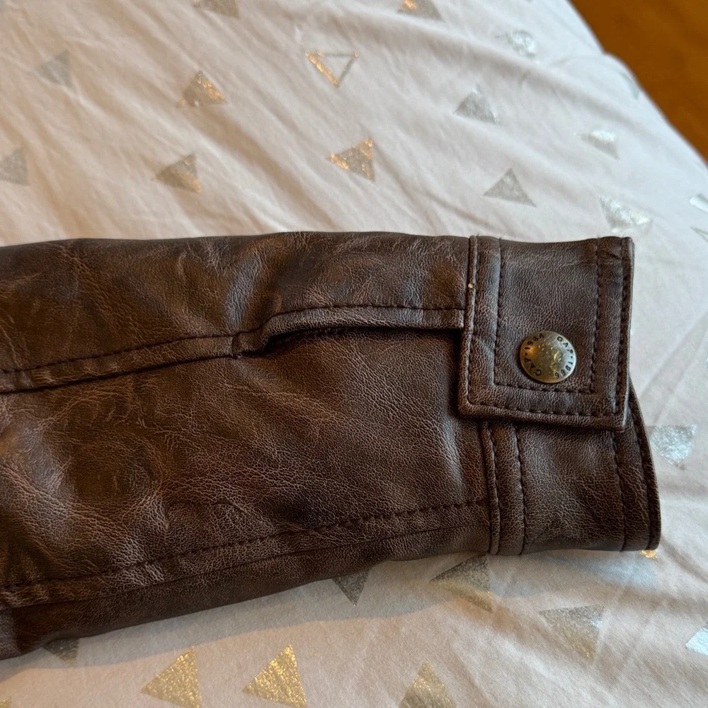 Kids Brown Faux Leather Jacket with off white Sherpa Collar
